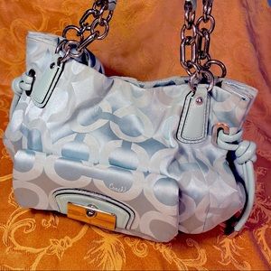 Coach Blue Satin Chain Strap Shoulder Bag